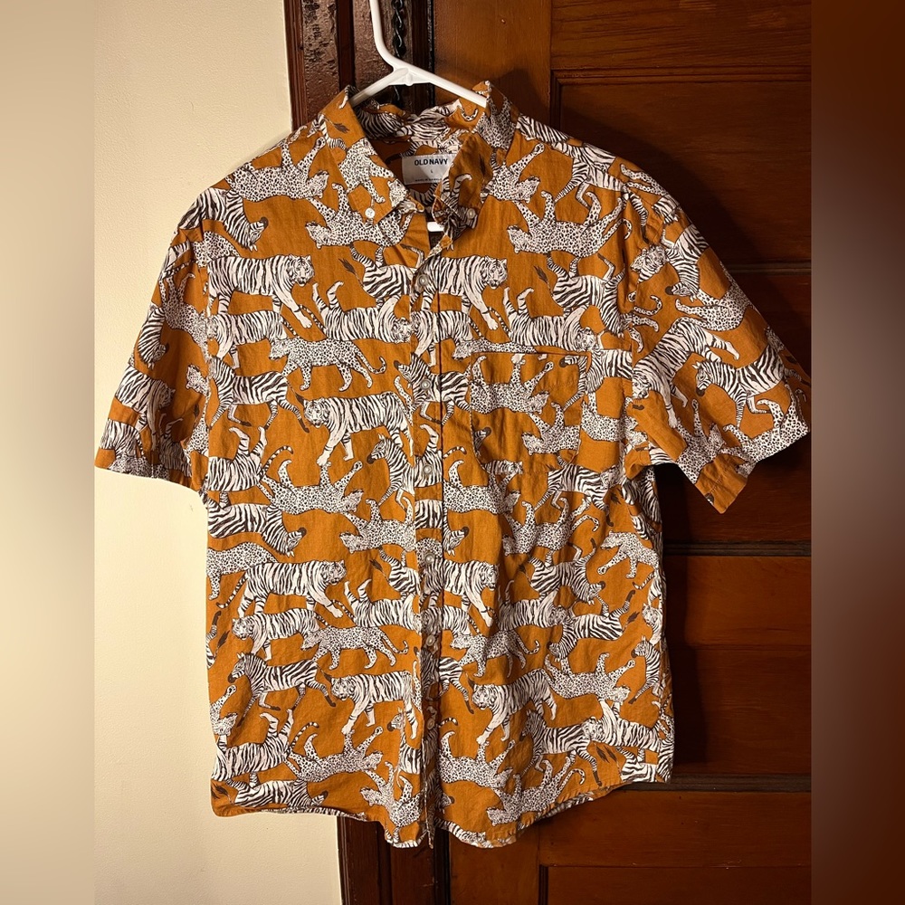 Caramel Colored Animal Print Button Up